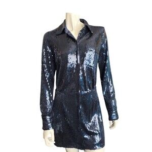 Free People Sophie Blue Sequined Mini Party Shirtdress Size S MISSING SEQUINS